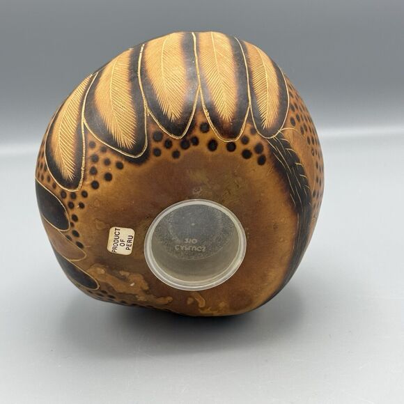 Hand Painted Carved South American Peru Kingfisher Gourd Calabash 7" Figurine - Picture 7 of 7